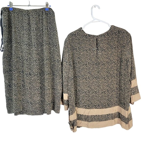 Vintage 70s Animal Print Set Women Plus 22 Black Gold Blouse Top Skirt Formal 2X - Picture 6 of 16